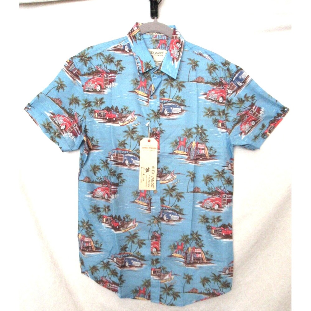 Alex Vando Men's Size Small Blue Hawaiian Print Short Sleeve Button Front Shirt